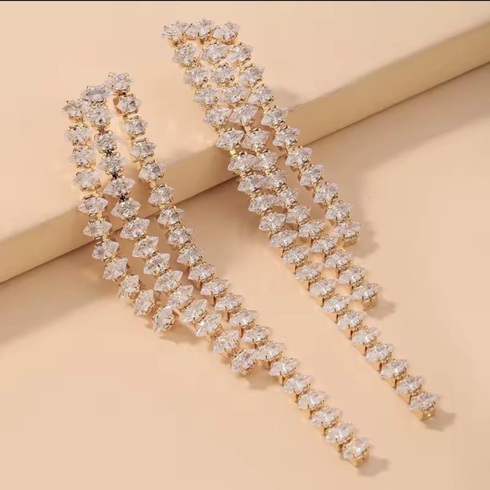 Anthropologie Gold-tone Clear Crystal Linear Drop Earrings